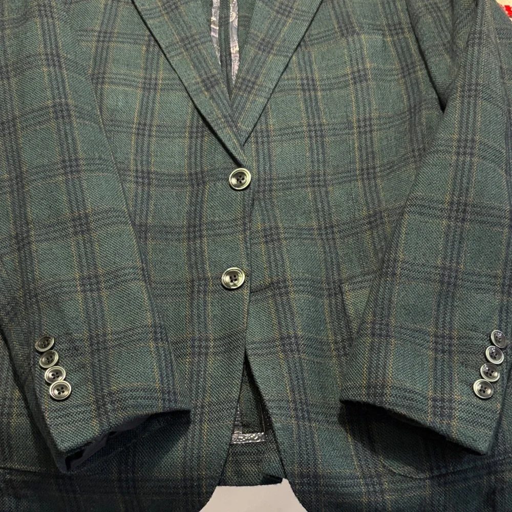 Tiglio Luxe Hunter Green w/Black Windowpane Veneto Wool | EUC | Sz 42R